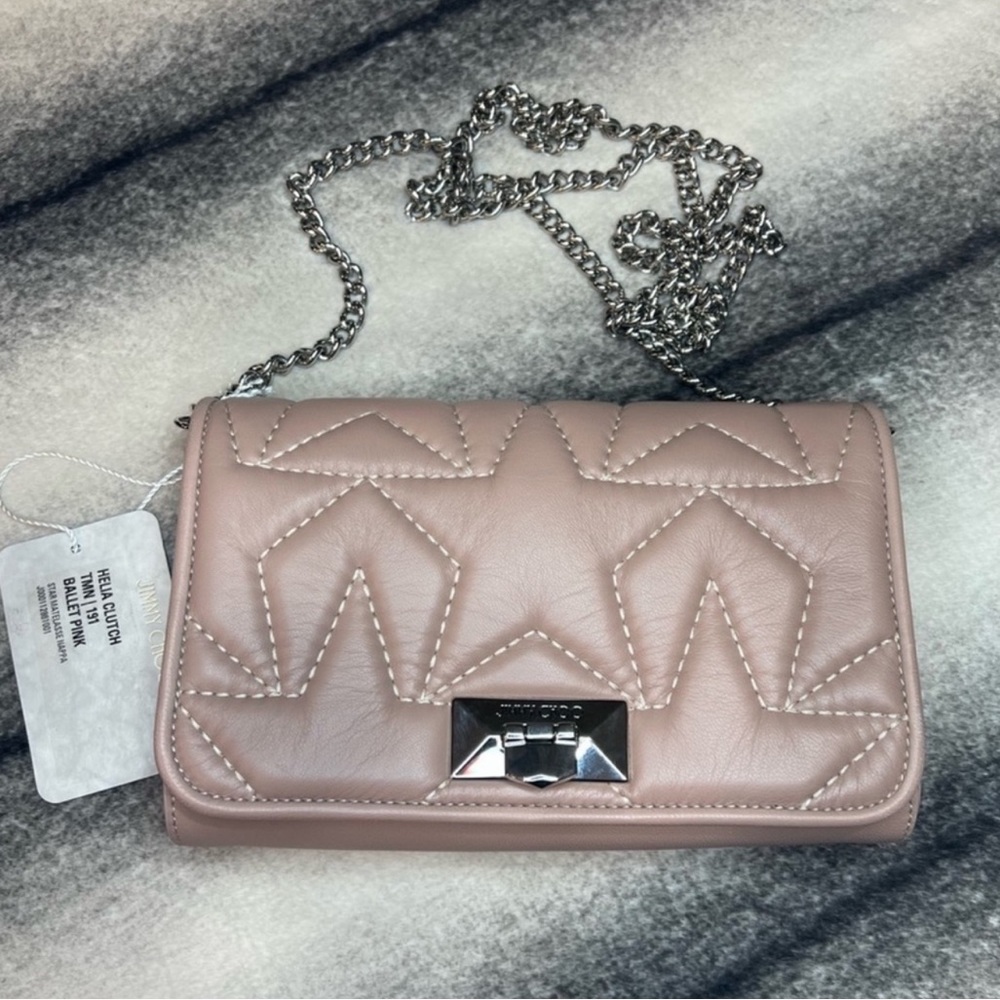 Jimmy Choo Helia Clutch Star Leather Ballet Pink Crossbody Shoulder Bag